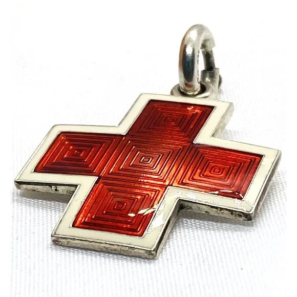 Tiffany & Co Sterling Silver 9i25 Red Enamel Vintage Cross 25x25mm